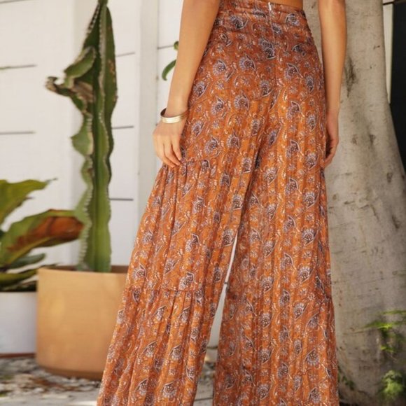 Paisley Palazzo waist Tie Lounge Pants Orange - Picture 3 of 16